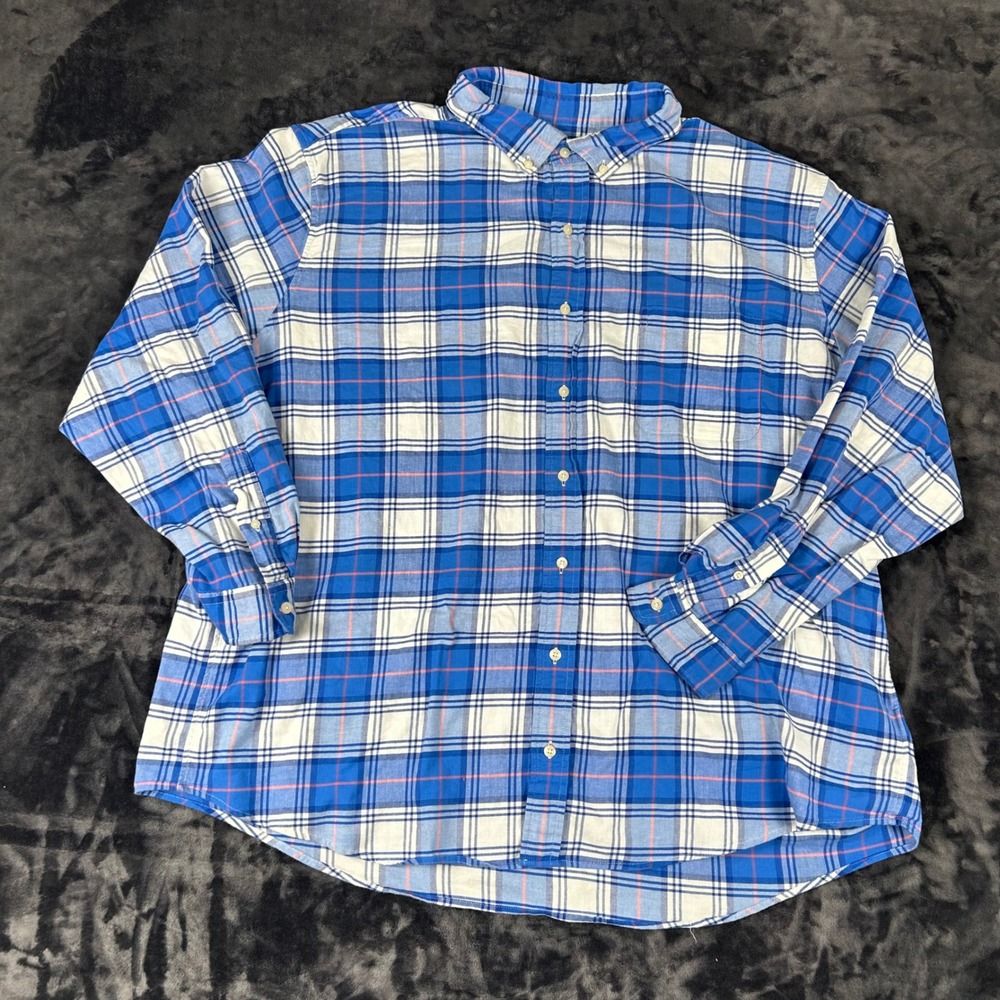 Vineyard Vines Button Down Shirt Mens 3XB Blue Plaid Cotton Linen Stretch